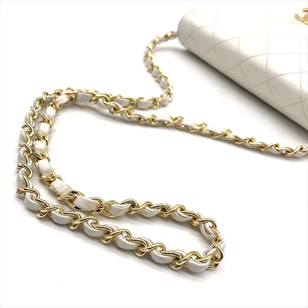 Authentic CHANEL mini classic flap 24k gold white lambskin shoulder bag - Picture 6 of 11